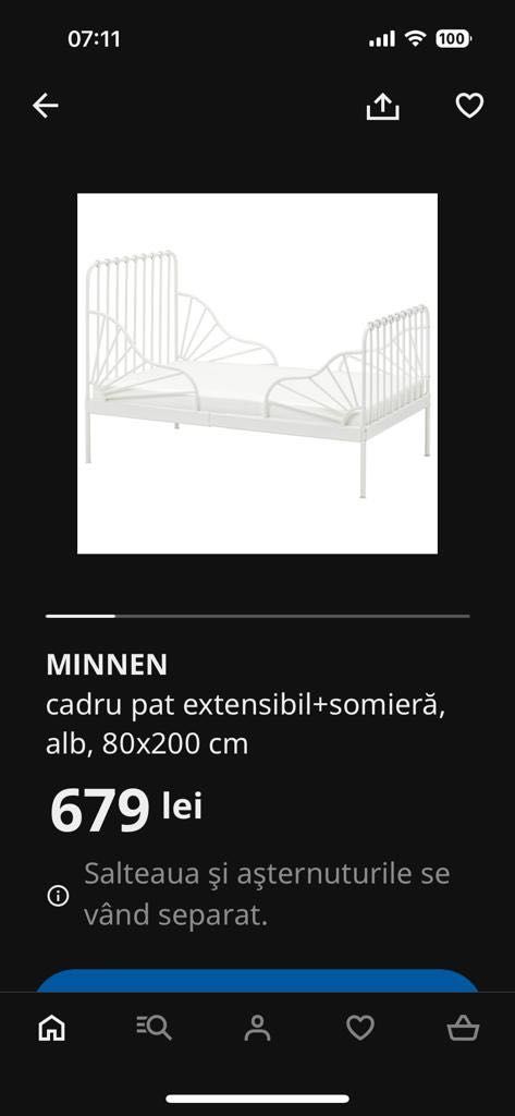 Pat extensibil IKEA MINNEN 80 x 200