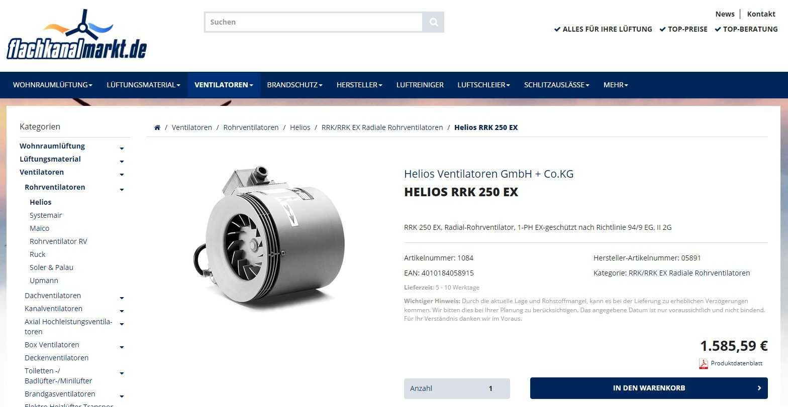 Ventilator HELIOS radial RRK 250 EX