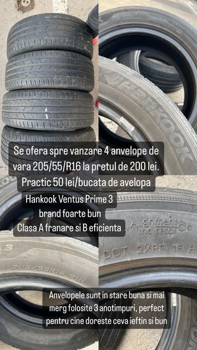 4 Anvelope Hankook la doar 200 lei 205/55/R16