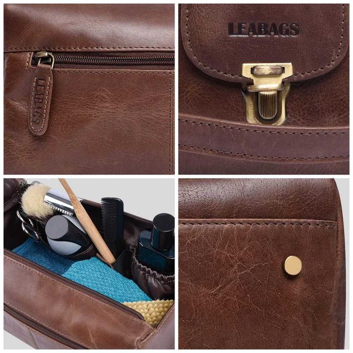 Geanta cosmetice piele naturala maro coniac unisex, REDUS de la 350RON