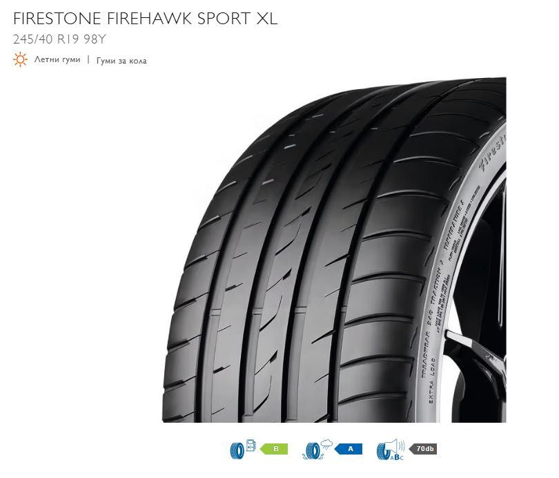 Летни FIRESTONE SPORT 245/40 R19 - 2 броя