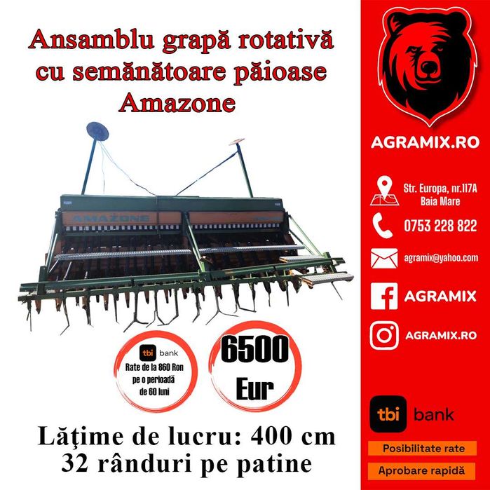 Ansamblu grapa rotativa cu semanatoare paioase Amazone Agramix