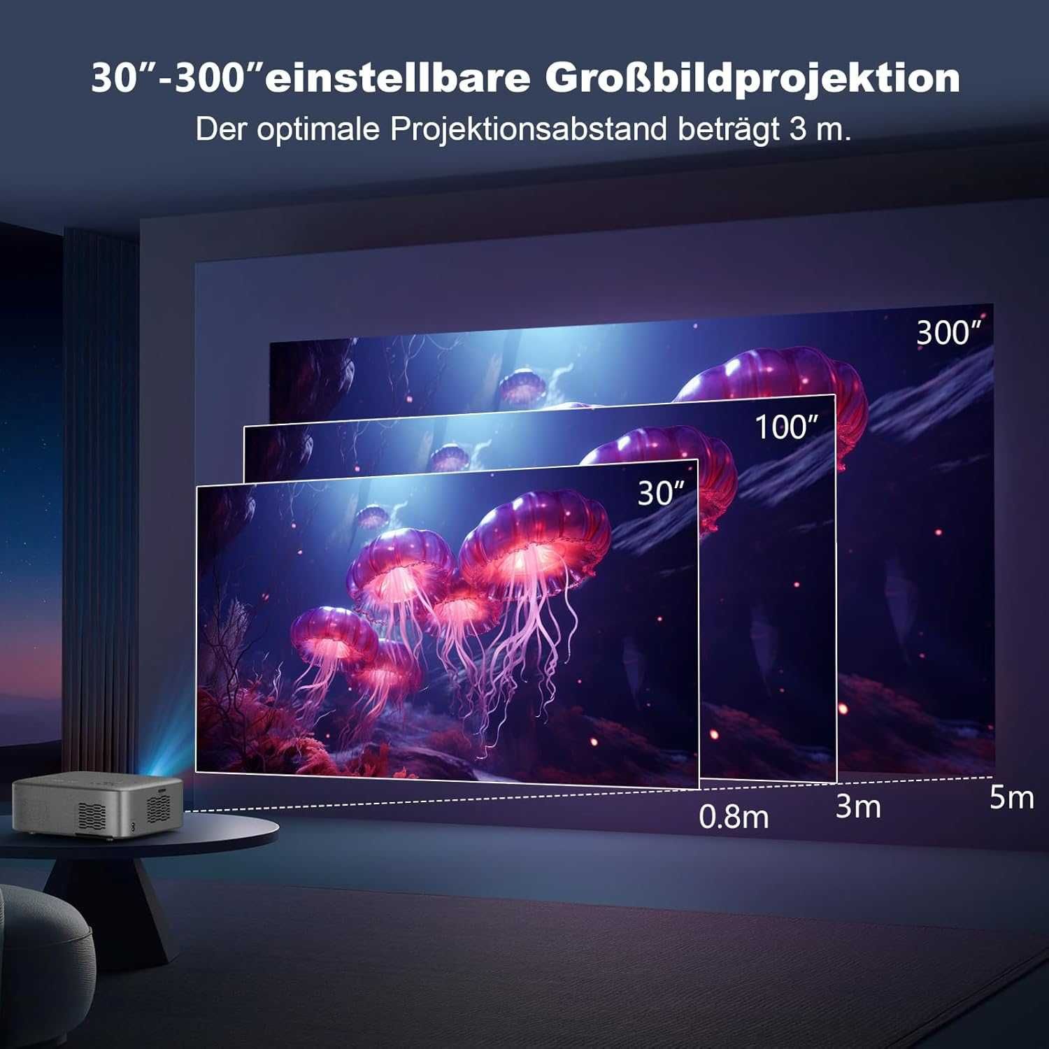 Проектор FRESHDEW, 300" / 13000 лумена / 60000ч, 5G, Native 1080P...