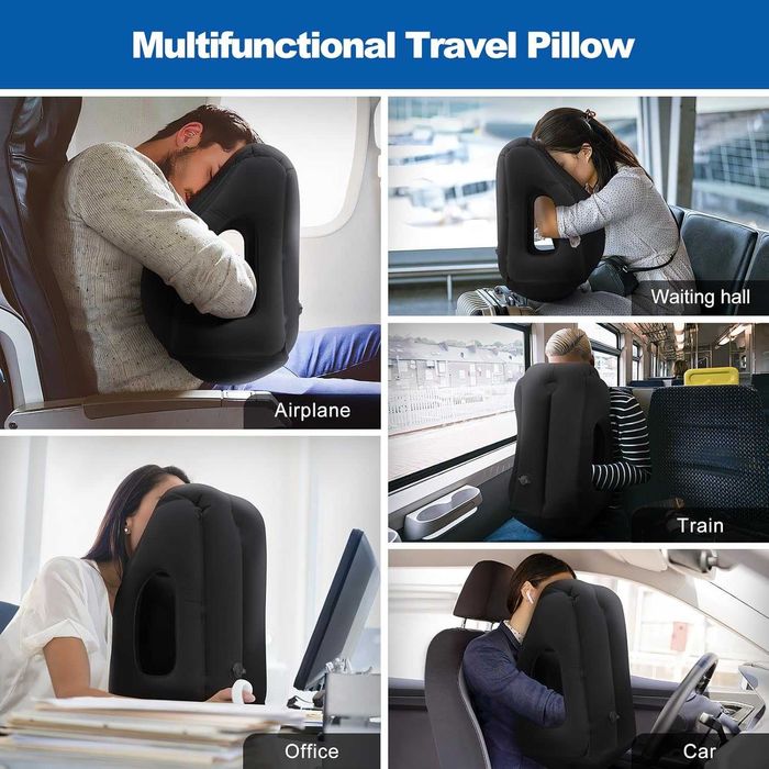 Perna de calatorie gonflabila cu suport pentru cap si brate neagra