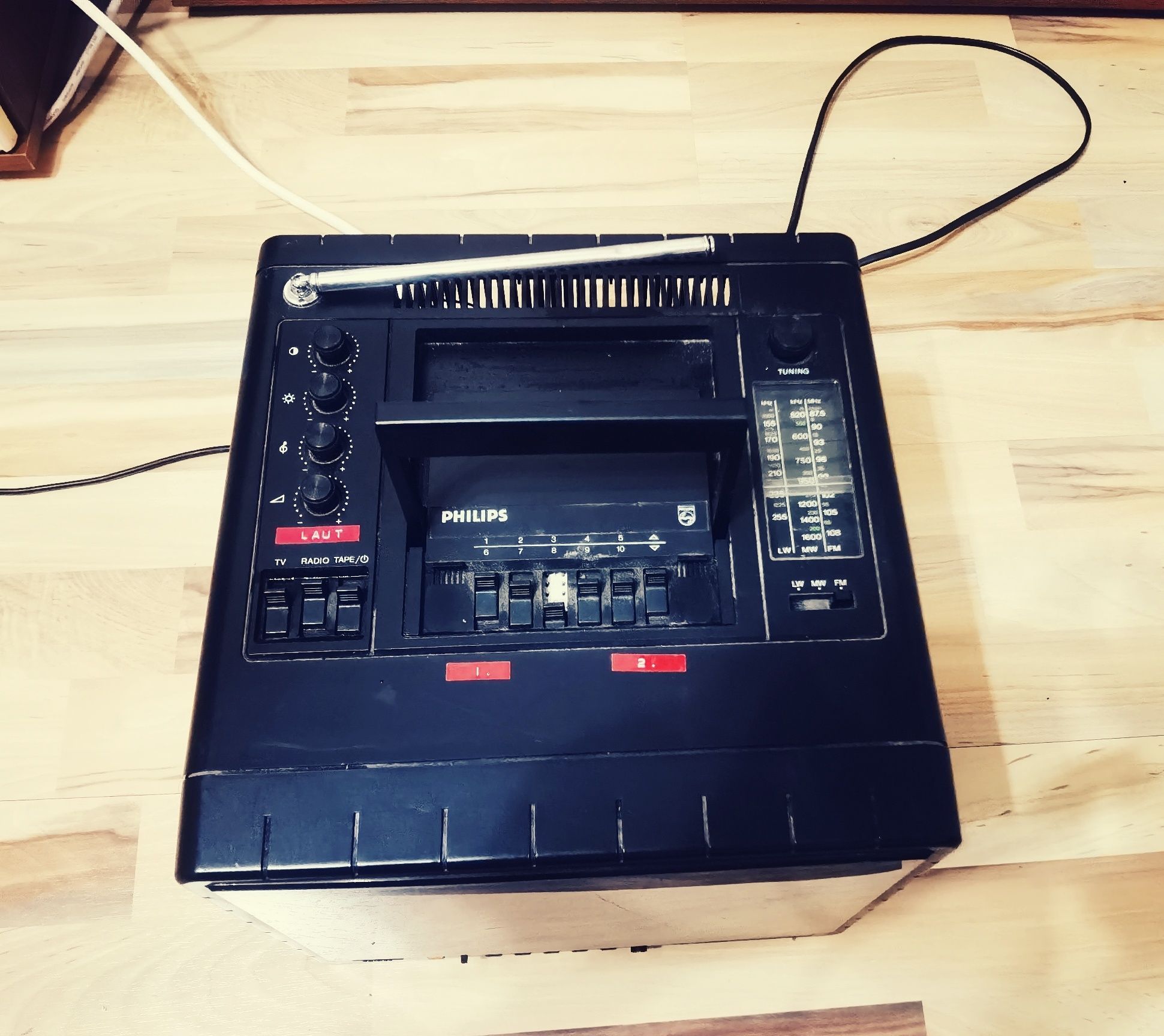 Combina radio casetofon televizor ceas Philips retro vintage colecție