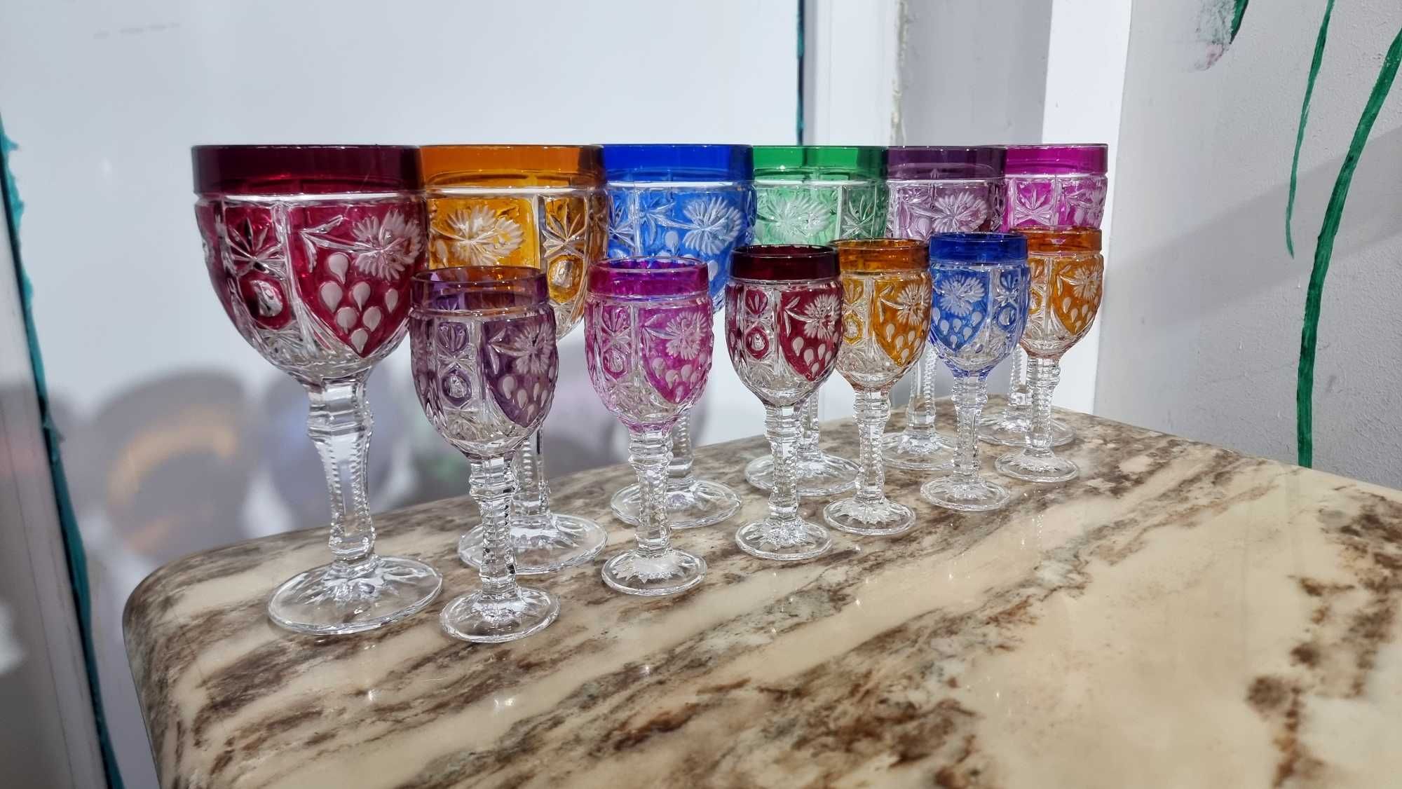 Pahare de cristal Anna Hutte colorate vintage de colectie