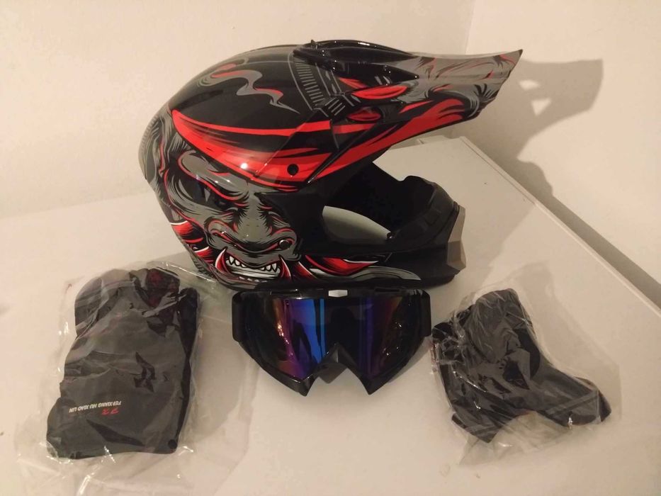 Casca Cross pentru Trotineta Electrica  ++Ochelari+Manusi+Cagula