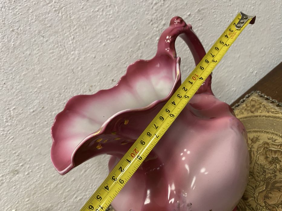 Винтидж голяма порцеланова кана Белгия розов градиент 1950те