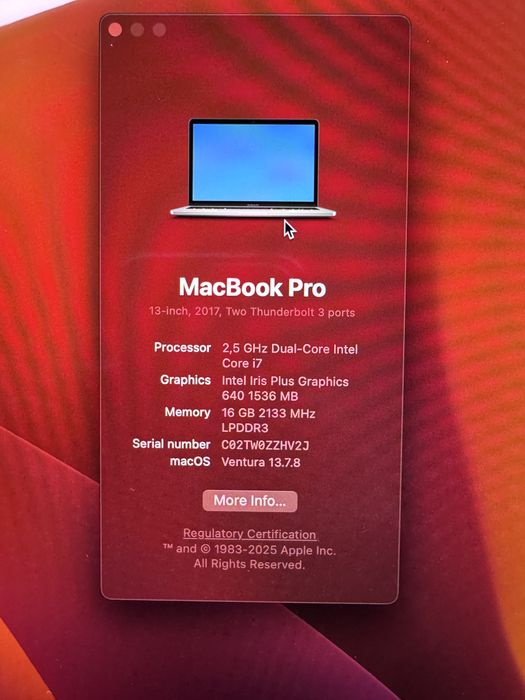 MacBook Pro 13” 2017 - i7, 16GB RAM, baterie noua, stare foarte bună