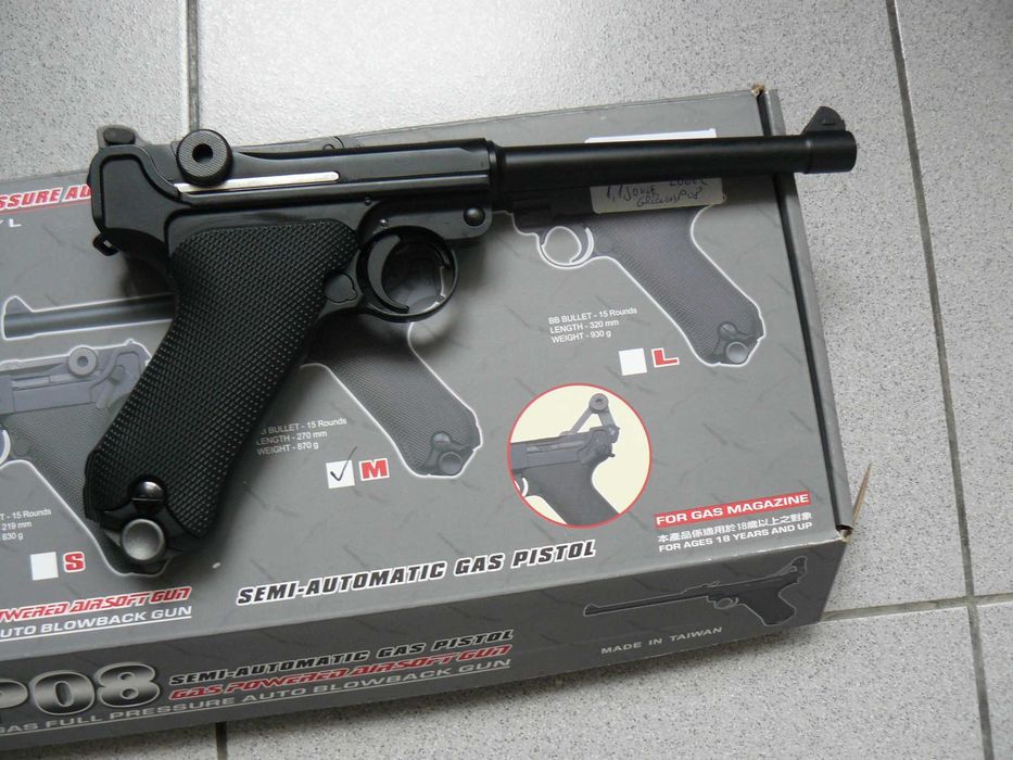 Pistol Airsoft P08 Luger WE Green Gas Full Metal BlowBack Nou In Cutie