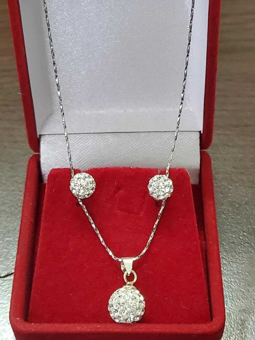 AG97,set argint 925,nou/marcat, zirconii albe, 3 piese superbe