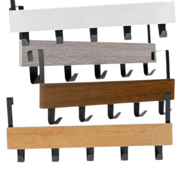 Закачалка за врата, кука, дърво и метал, 5 куки, 38x7x16см