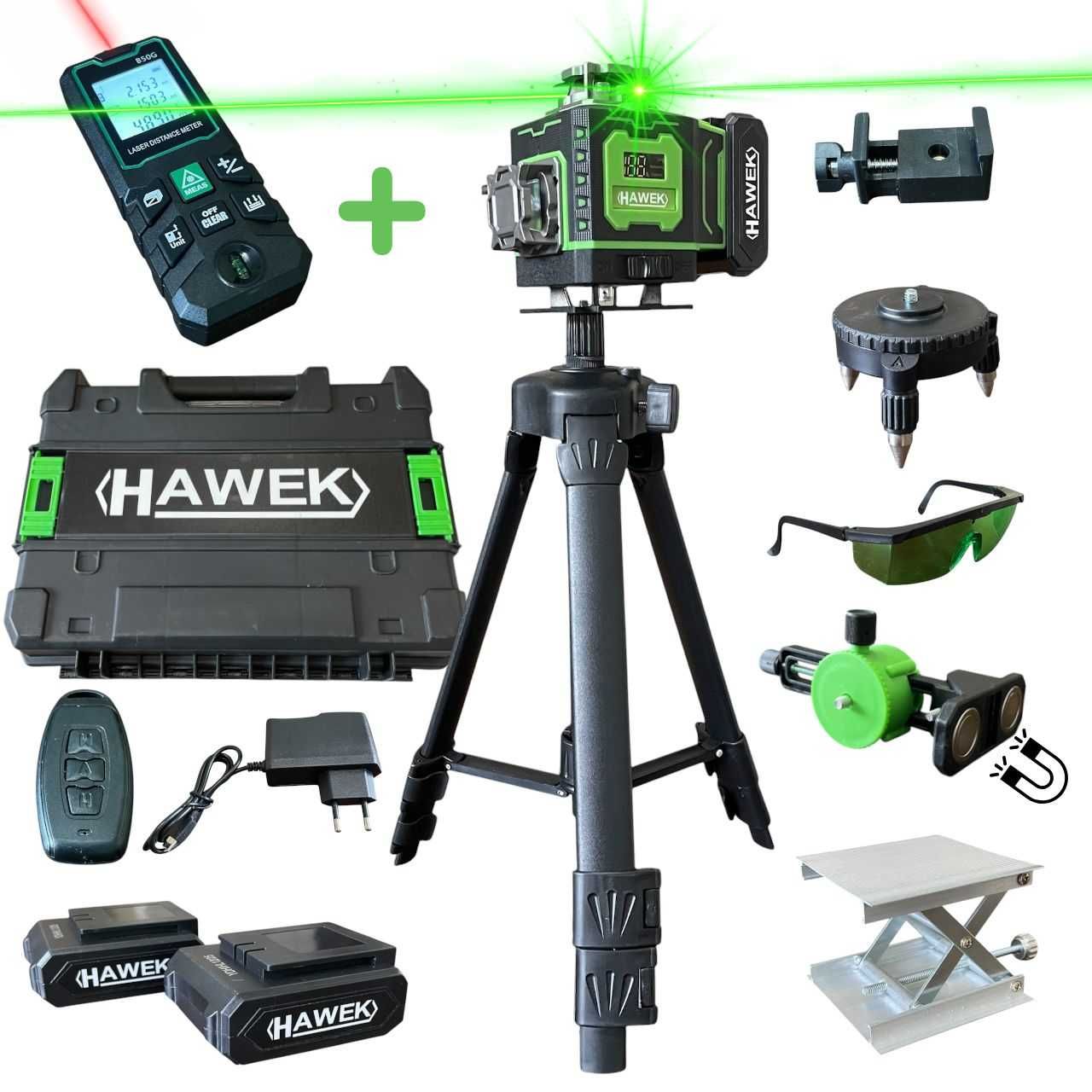 Професионален Лазерен Нивелир HAWEK 4D 16 Линии + Лазерна  Ролетка 50м