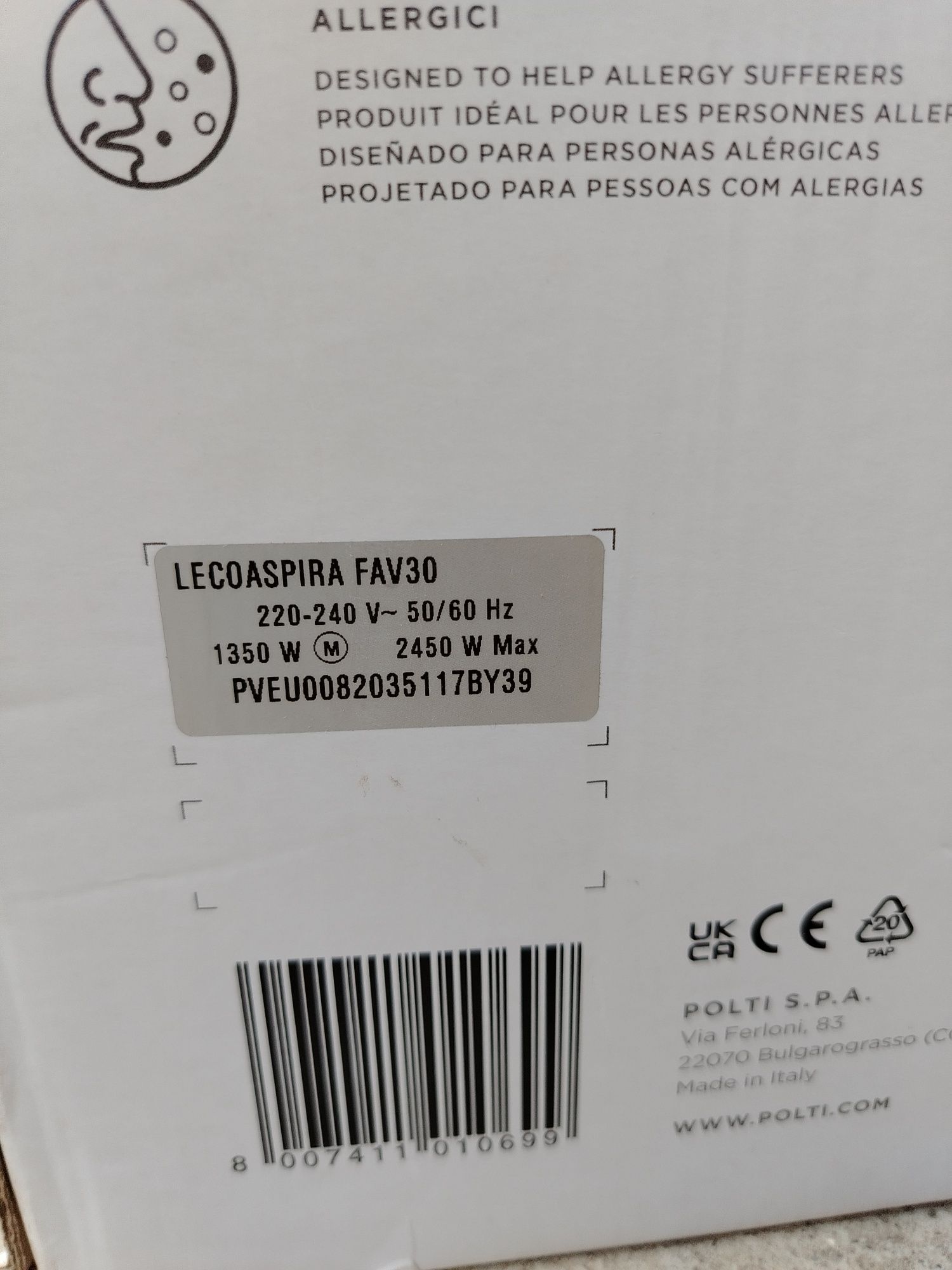 Aspirator cu Abur Polti Vaporetto Lecoaspira FAV 30, 2450 W, nou