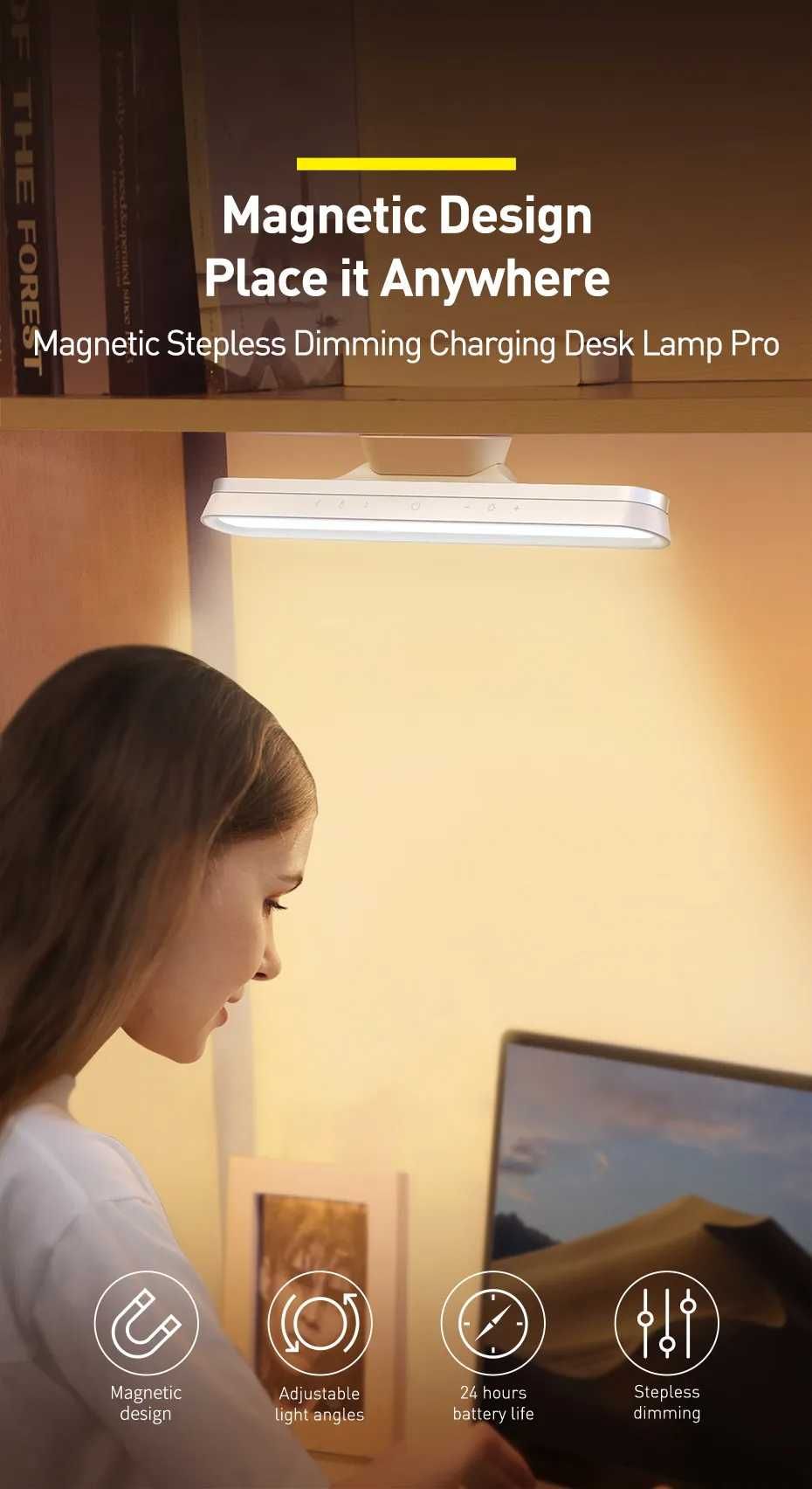 Подсветка Baseus Magnetic Stepless Dimming Charging Desk Lamp Pro