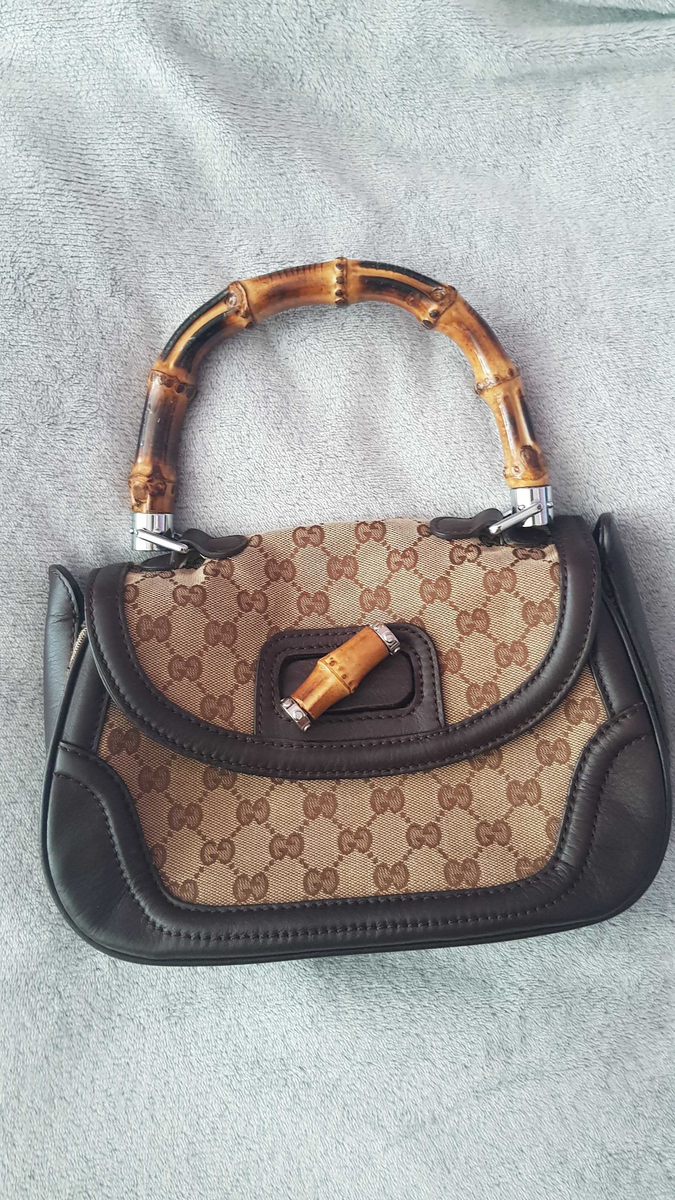 Оригинална 240242 Gucci Бамбукова чанта с дръжка и през рамо с ресни