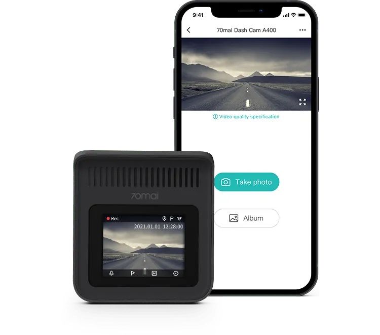 70Mai Dash Cam A400 + cameră spate RC09 + card