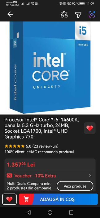 Procesor 14600k garantie emag 35luni.