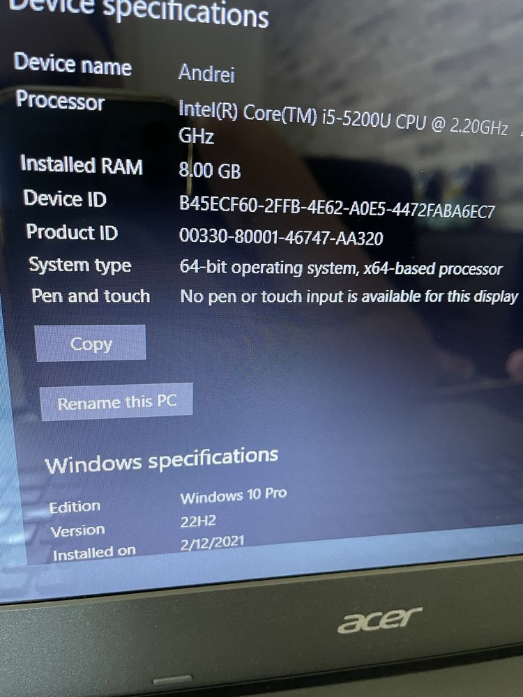 Acer E5 573G I5 8gb ram, Gforece 920M 2Gb, SSD 360GB( 128gb +240gb ssd