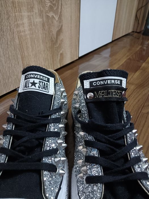 Converse platform low black glitter silver