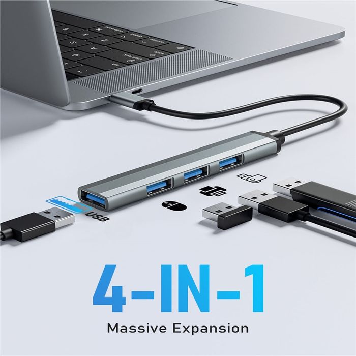 Hub 4în1 Tip C USB – extinde porturile rapid și compact