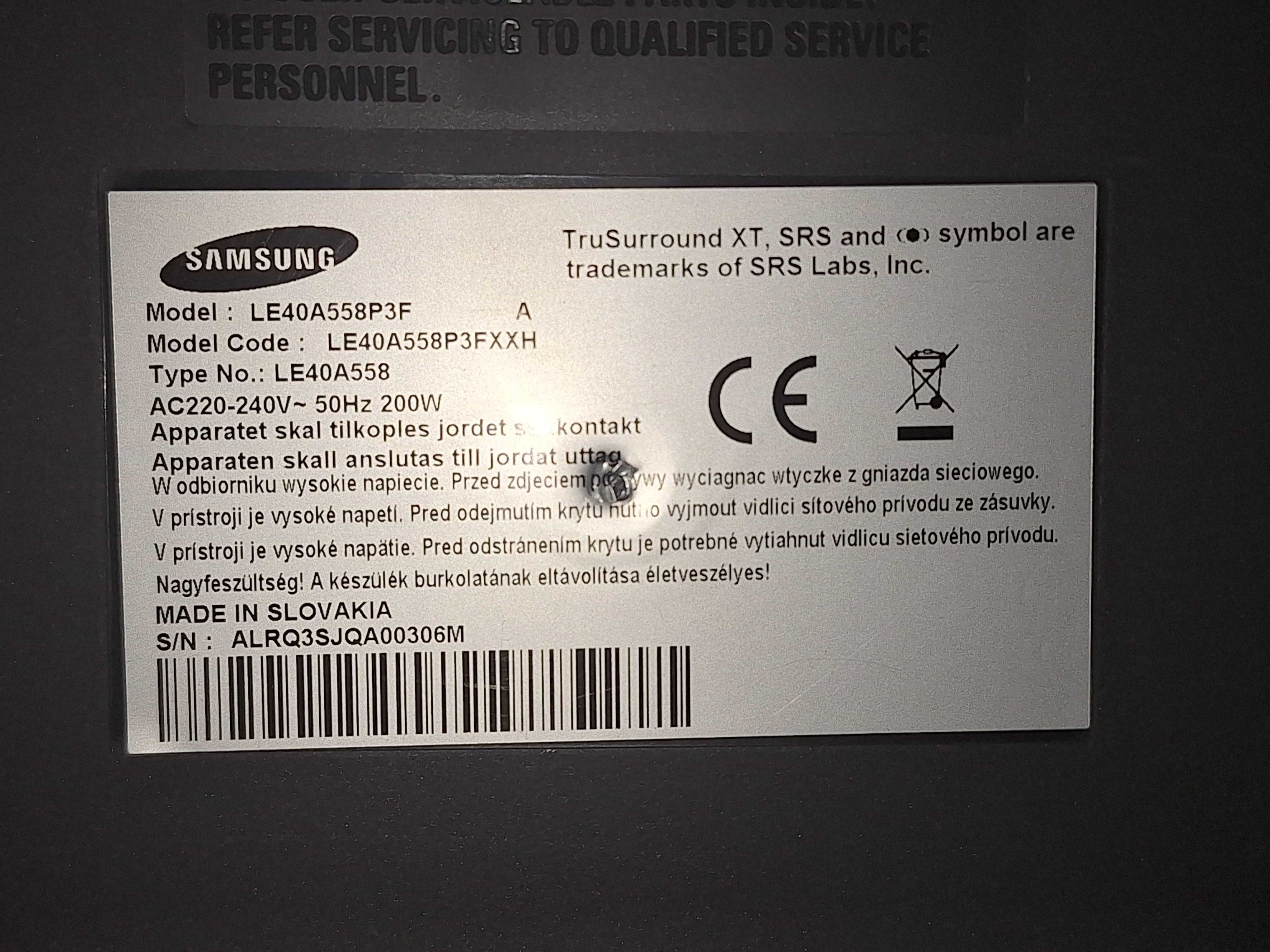 LCD Samsung Model LE40A558P3F