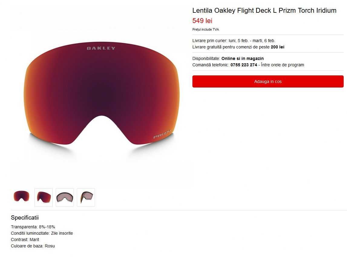 Lentila S2 pentru ochelari ski Oakley Flight Deck Prizm Torch Iridium