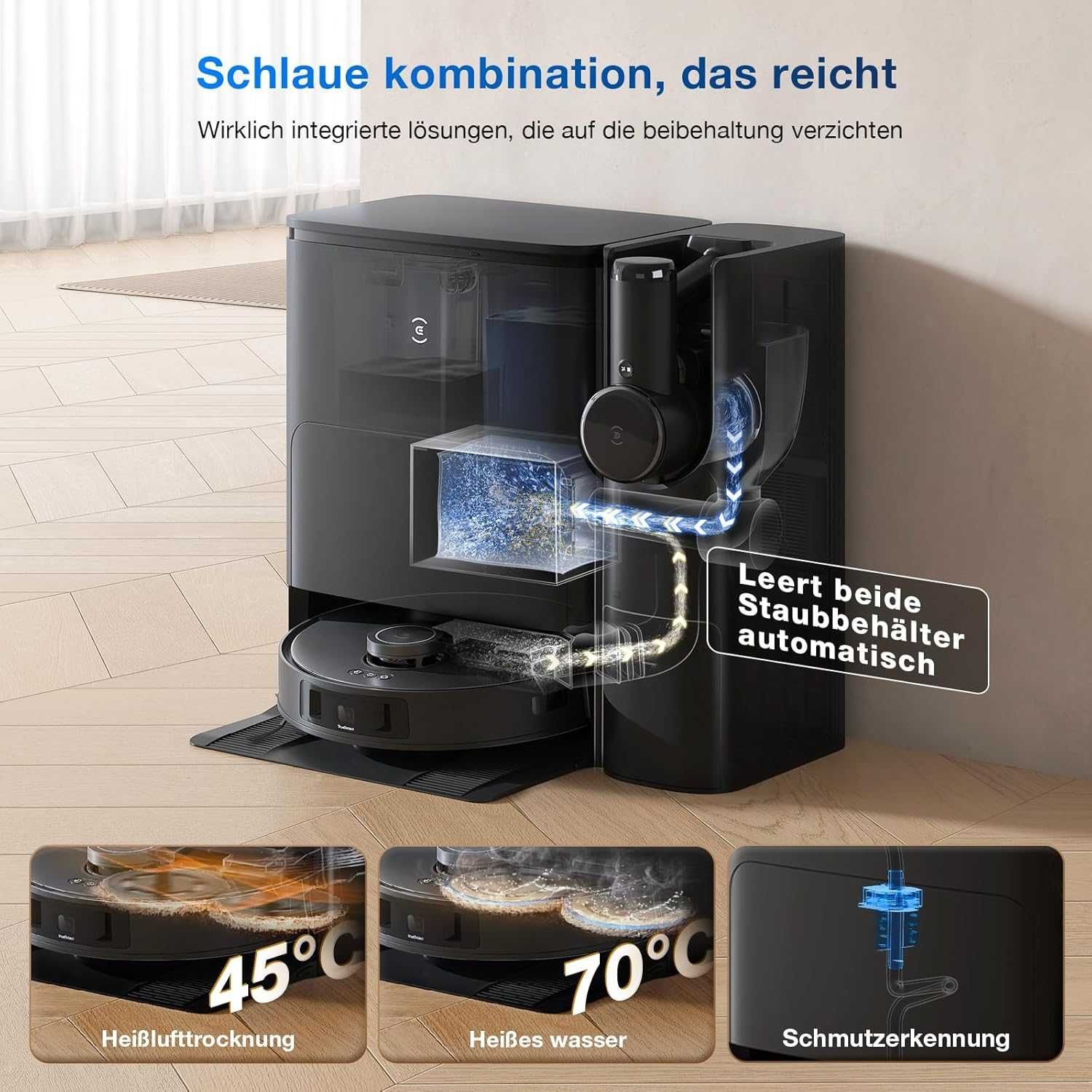 Прахосмукачка робот 2в1 Ecovacs T30S Combo с Вертикална прахосмукачка