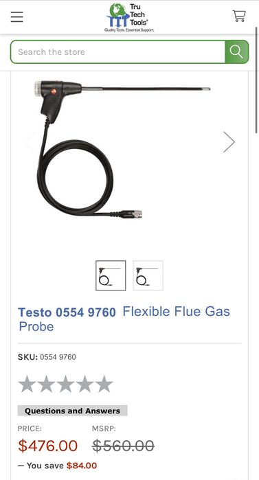 Testo 0554 9760 - Сонда за димни газове