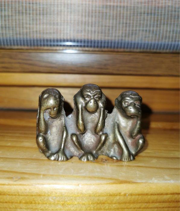 Антикварна бронз фигура пластика статуетка трите мъдри маймунки