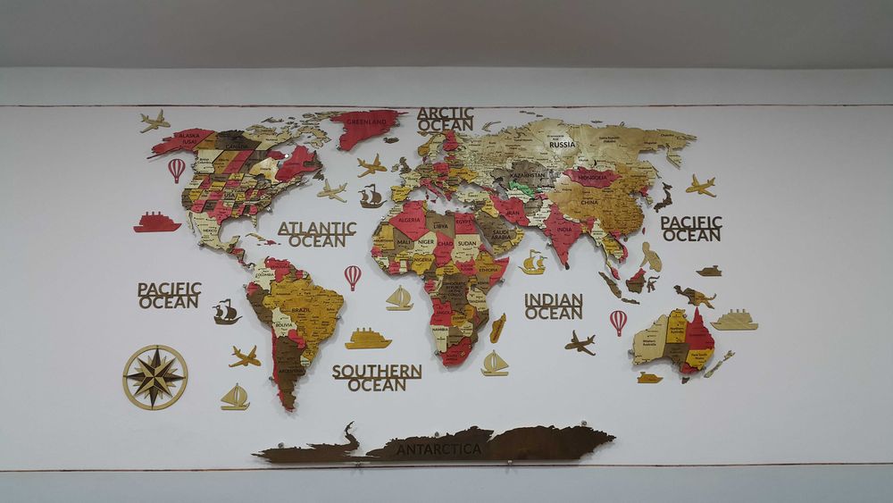 3D Yog‘och Dunyo Xaritalari, 3d karta mira, 3д карта мира