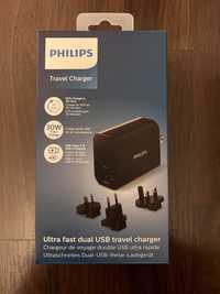 Încarcător USB si USB-C Philips cu adaptor priza UK, USA, etc. NOU