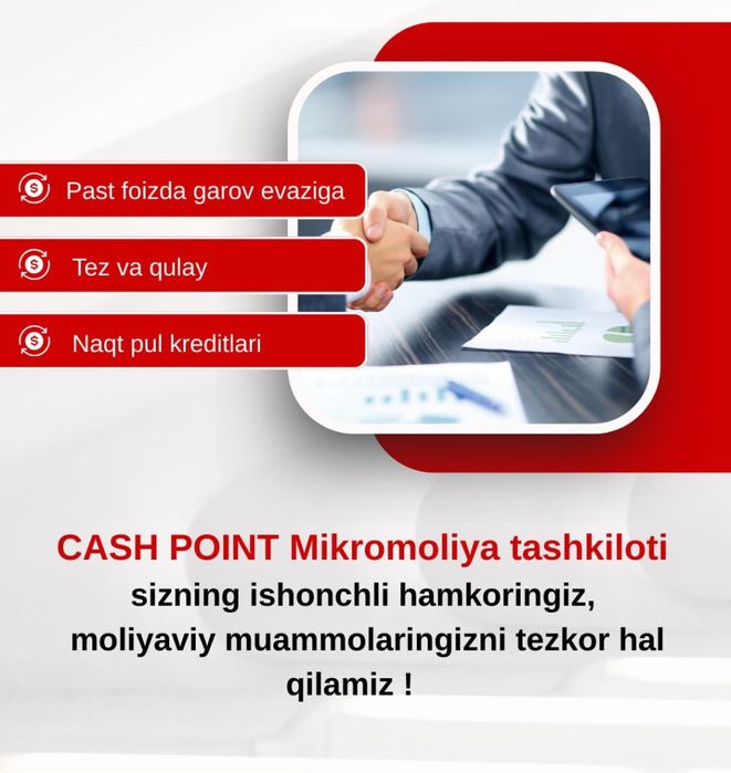 Pul kerakmi? Endi oson!
Cash Point sizga qulay shartlarda kredit