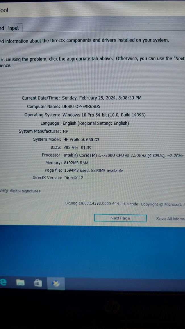 Hp Ram 8 Gb , ssd 256 gb, i5-7200u