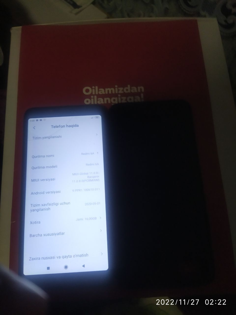 Redmi 6 a xotirasi 16g