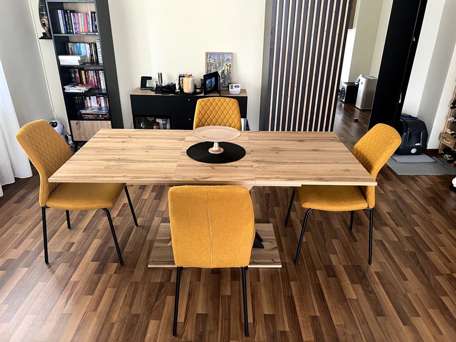 Masa living dining sufragerie, extensibila stejar + masuta cafea