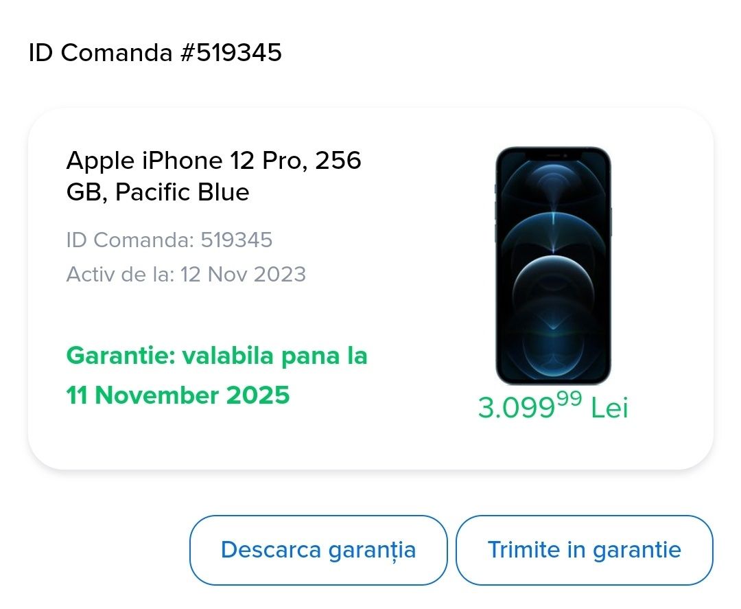 iPhone 12 pro, 256 GB, pacific blue, încă în garanție