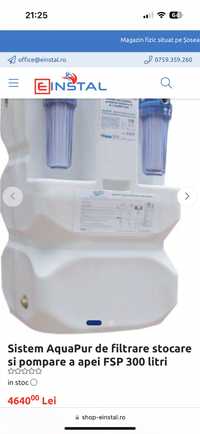 Sistem AquaPur de filtrare stocare si pompare a apei FSP 300 litri