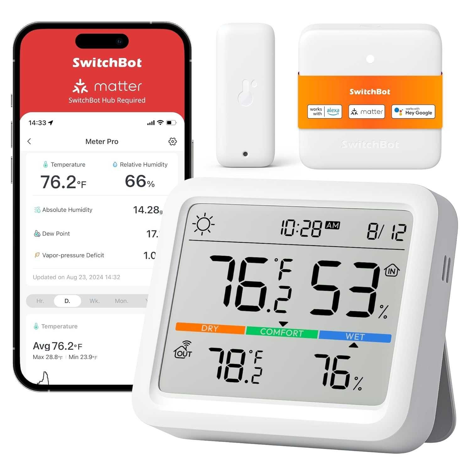 SwitchBot - WiFi метеостанция с външен сензор (Matter/HomeKit)
