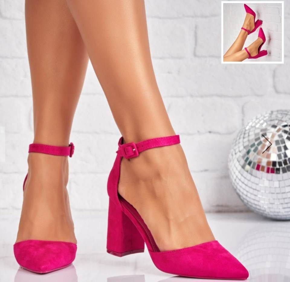 Pantofi cu toc roz fucsia