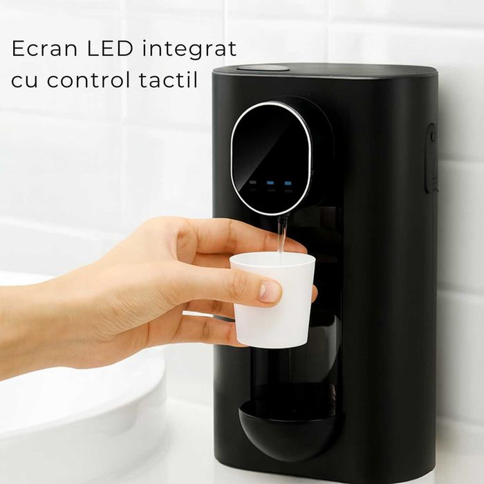 Dozator apa de gura, negru, incarcare USB-C, rezistent la apa + pahare