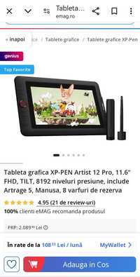 Tableta grafica XP-PEN Artist 12 Pro schimb cu Dyson sau Miele