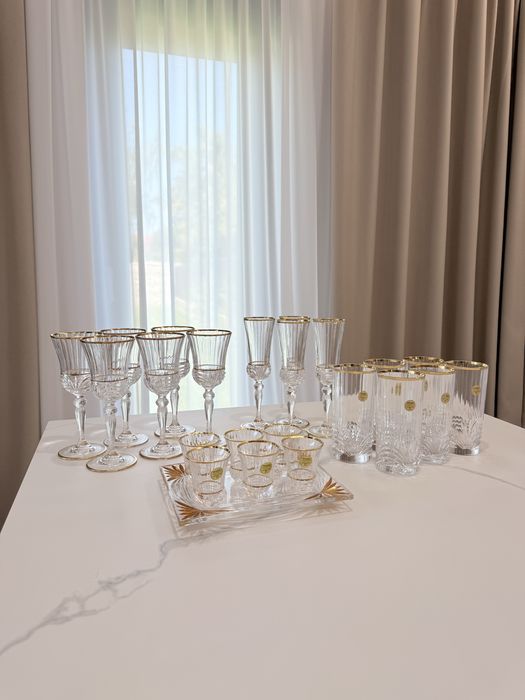 Set de 22 pahare Royar Crystal Rock, Cristal Italian, cu aurire