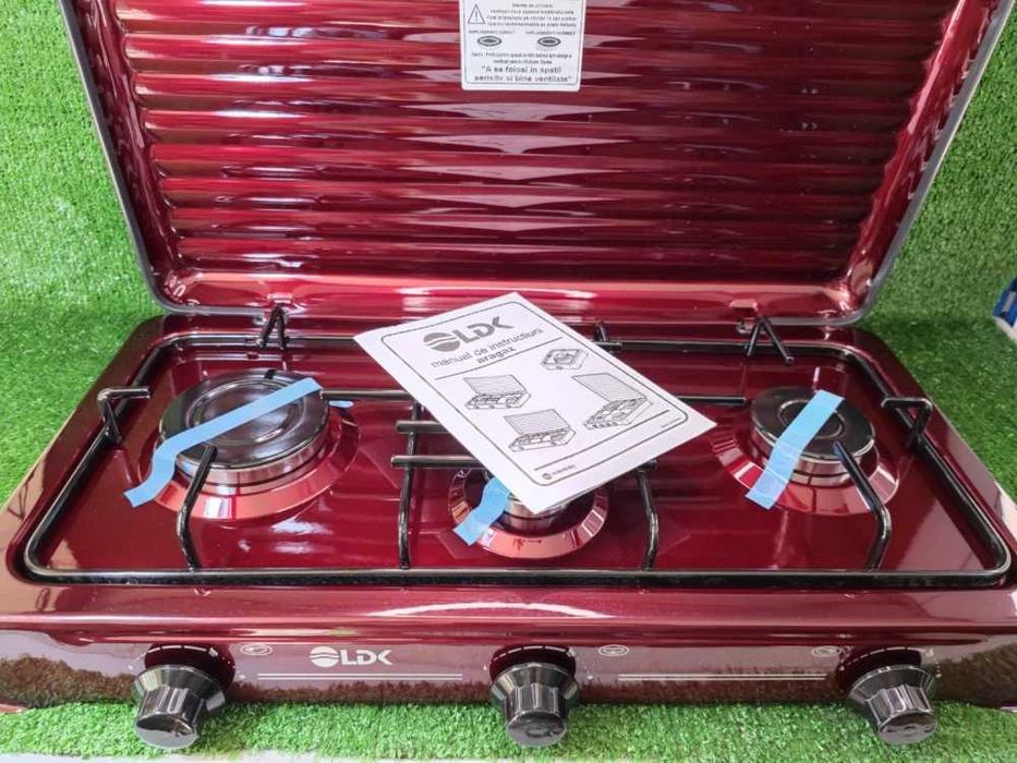 Plita 3 arzatoare pentru butelie LDK ELS6628 ,email visiniu / CLP