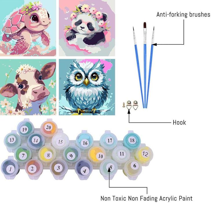 Pujeknm Комплект от 4 броя платно с рамка  за рисуване по номера