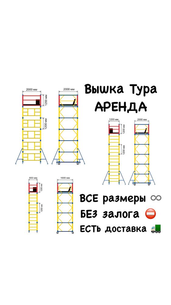 ВЫШКА ТУРА на колесах Аренда БЕЗ ЗАЛОГА, строительные леса на роликах