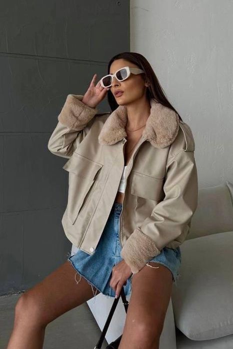 Късо кожено бомбер яке