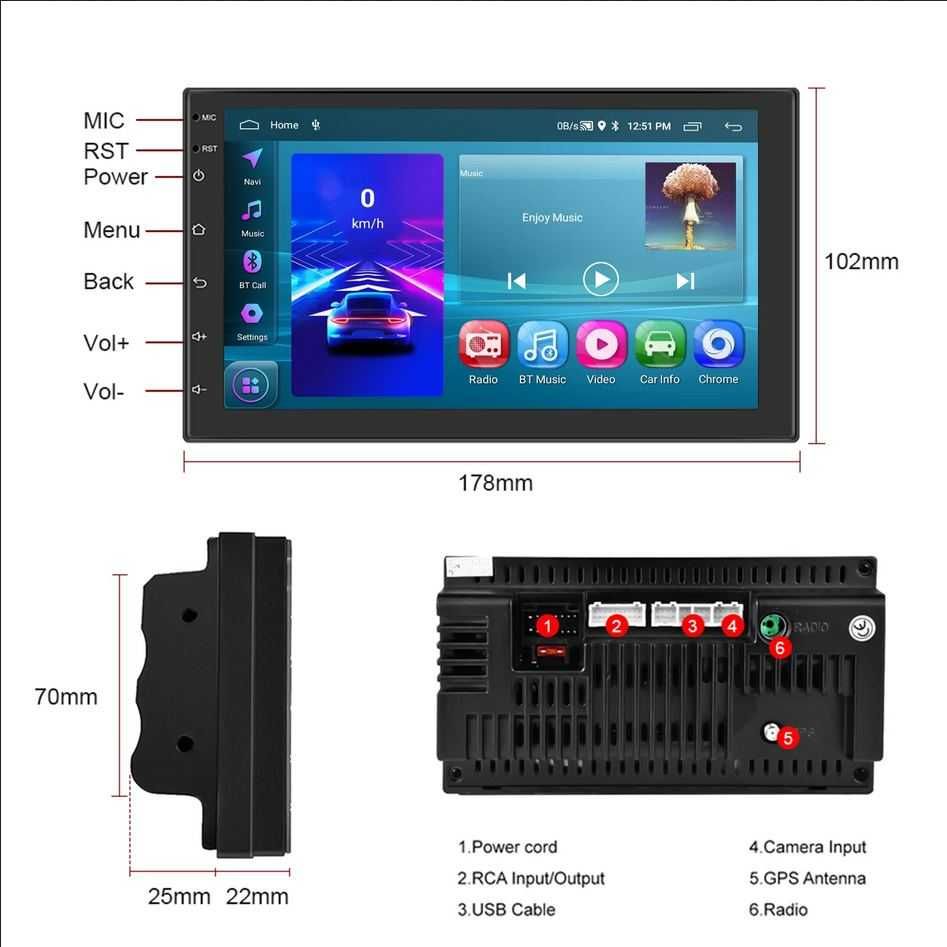 7” 2-DIN мултимедия с Android 13   64GB ROM  RAM 4GB