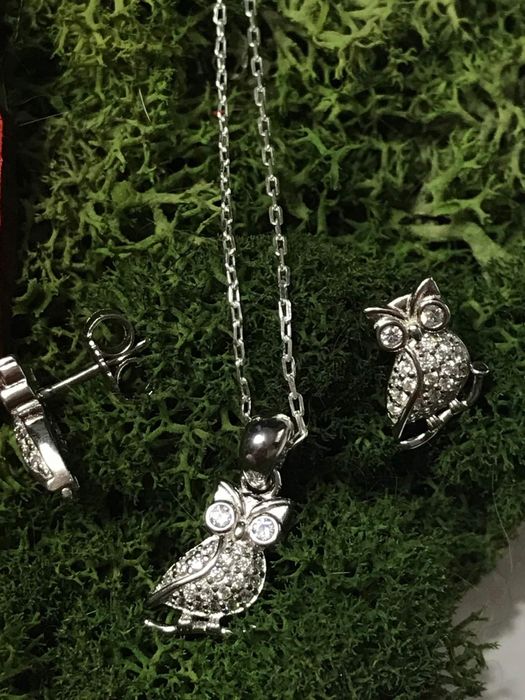 Set argint model Bufnița - lant, pandantiv, cercei - cadou bijuterii