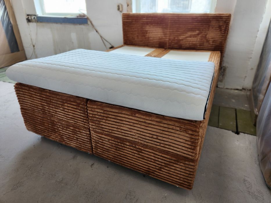 NOU Pat dormitor boxspring 180/200cm, gri închis, catifea